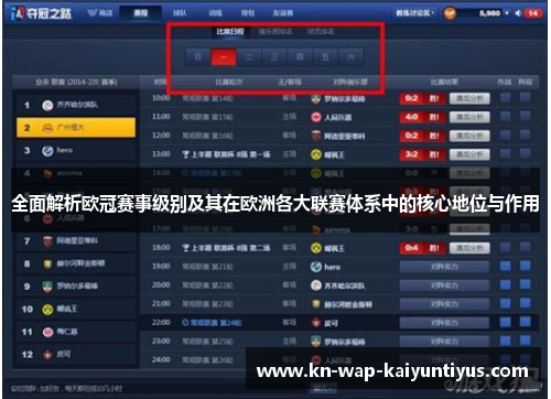 全面解析欧冠赛事级别及其在欧洲各大联赛体系中的核心地位与作用