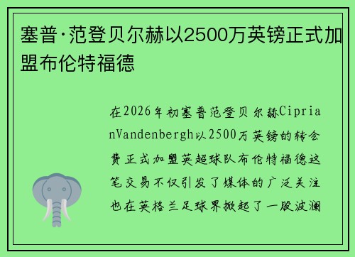 塞普·范登贝尔赫以2500万英镑正式加盟布伦特福德