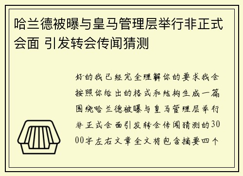 哈兰德被曝与皇马管理层举行非正式会面 引发转会传闻猜测 哈兰德被曝与皇马管理层举行非正式会面 引发转会传闻猜测